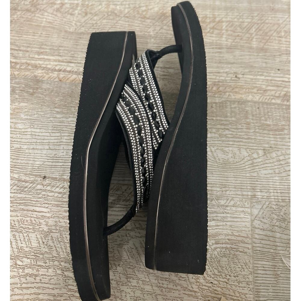 Yellow Box Marcy Rhinestone Wedge Flip Flop Sandals Black 11 Sparkle Comfort - Picture 9 of 11
